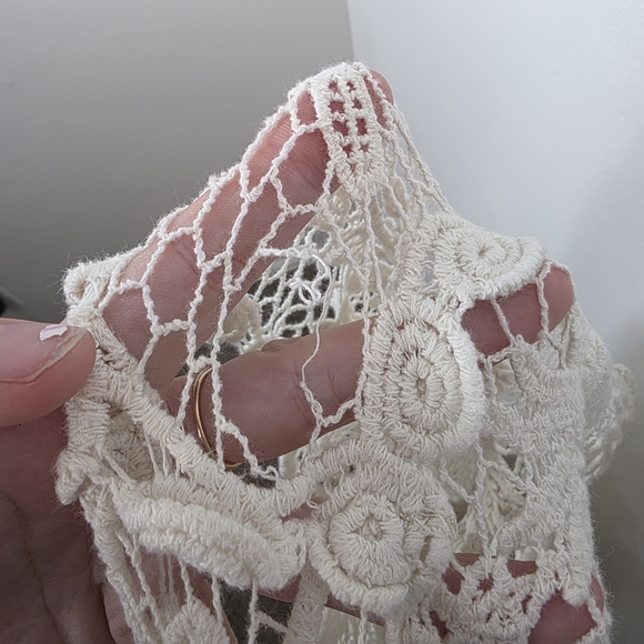 Cream Floral Crochet Beachy Coastal Festival Summer Casual Bohemian Shirt Sz S - Picture 4 of 6